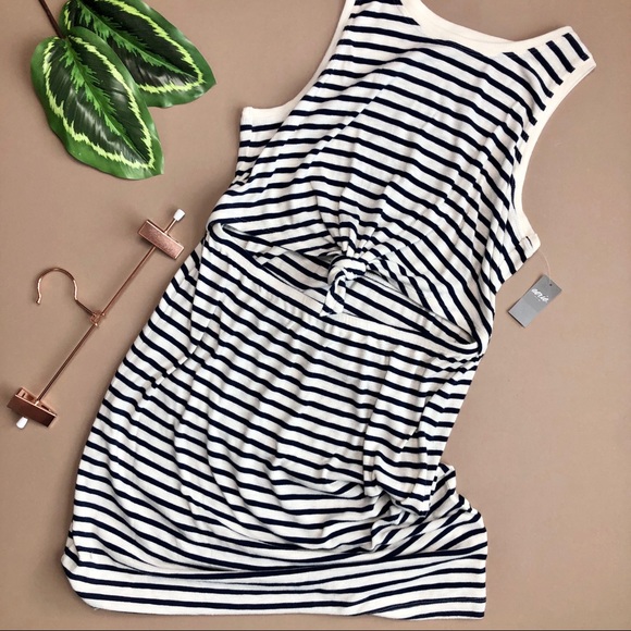 Aerie NWT Navy Striped Cutout Tie Waist Dress - Picture 2 of 7